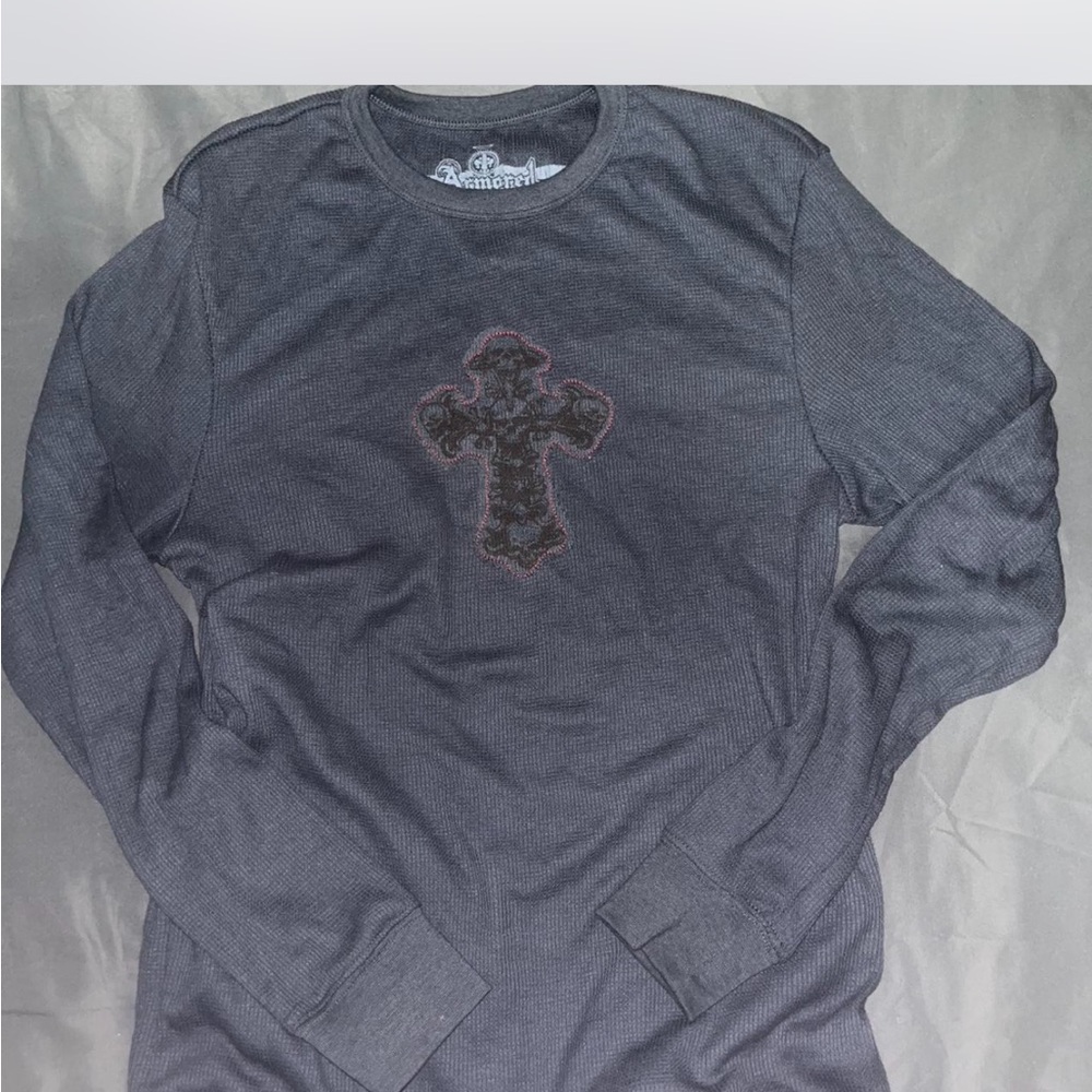 Men's Charcoal Long Sleeve Tee with Cross Design